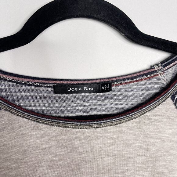 New Doe & Rae Small Heather Gray Striped Raglan Long Sleeve Tee Tshirt Top Crew - Picture 7 of 10